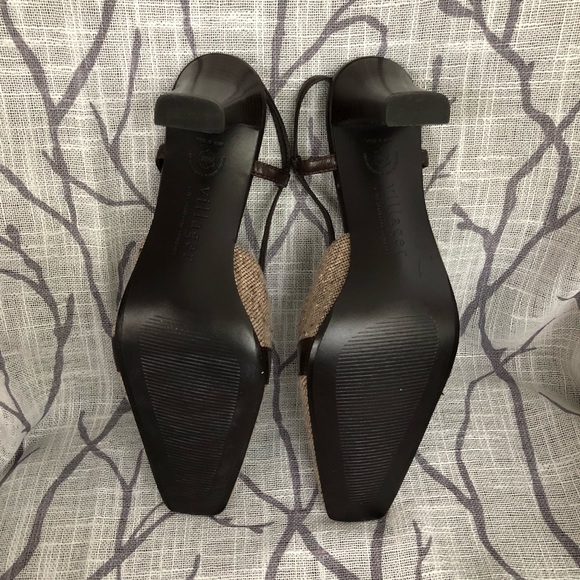 Villager by Liz Claiborne Shoes Brown Tweed Leather Sling Backs Sz 6 1/2M - Picture 6 of 7